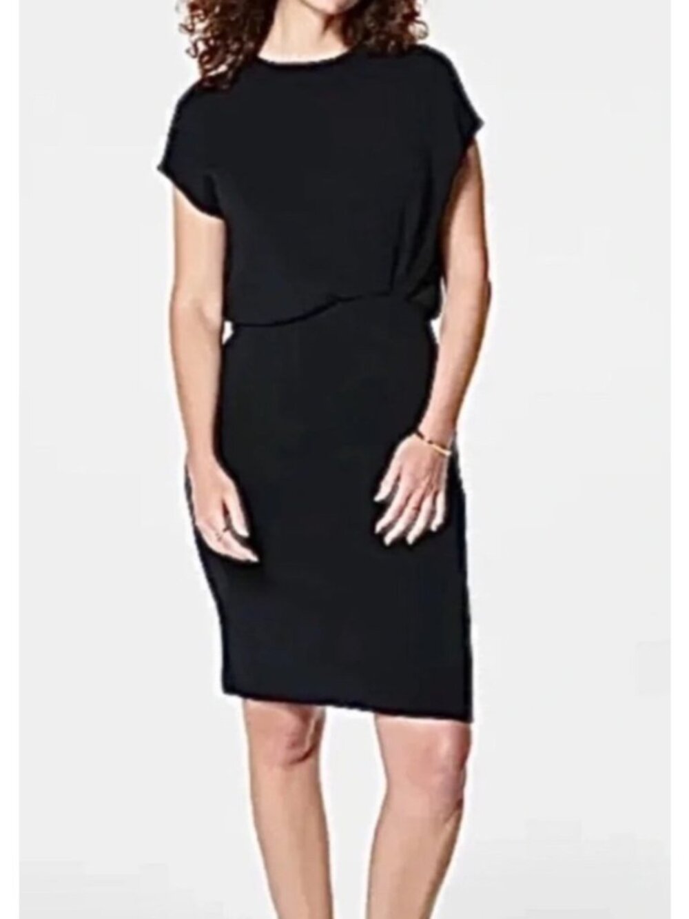 NEW Spanx Air Essentials Faux Tuck Pleated Mini Dress Black Short-Sleeve Large
